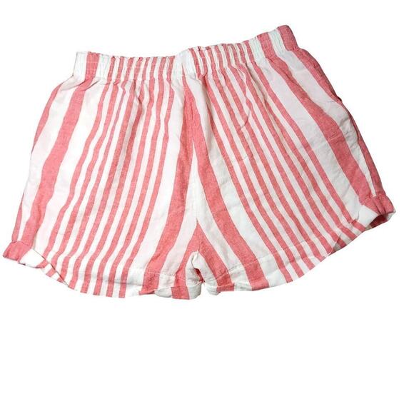 ady p Women's Pink and White Linen Blend Multi-Striped High Waisted Shorts - Picture 2 of 5